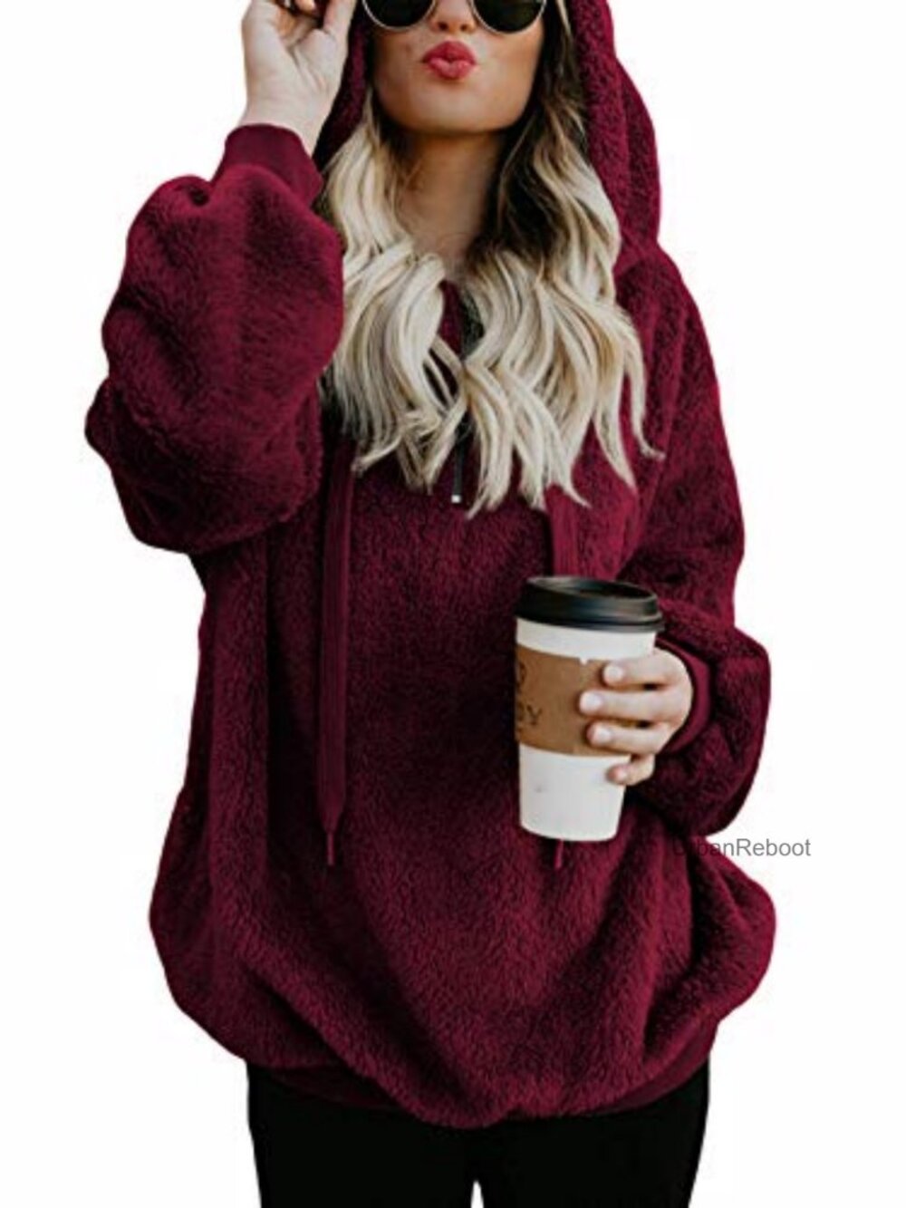 Womens Fuzzy Sherpa Pullover Hoodie Zip Oversized Plush Athletic